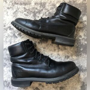 Womens Teens Big Kids Timberland Black Leather Work Boots sz 7 Moto Combat Laces